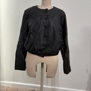 Last Kiss Black Faux Leather Cropped Jacket Button Front Y2K NWOT Size Large